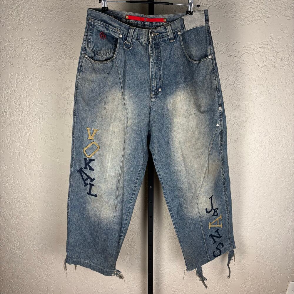 Vokal Classics Y2K Embroidered Baggy Sz 36 Skater Distressed Jeans